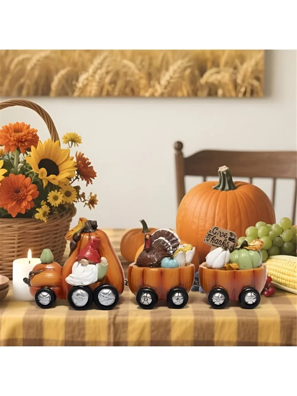 Fall Pumpkin Train Decoration Indoor,Thanksgiving Gnome Centerpiece